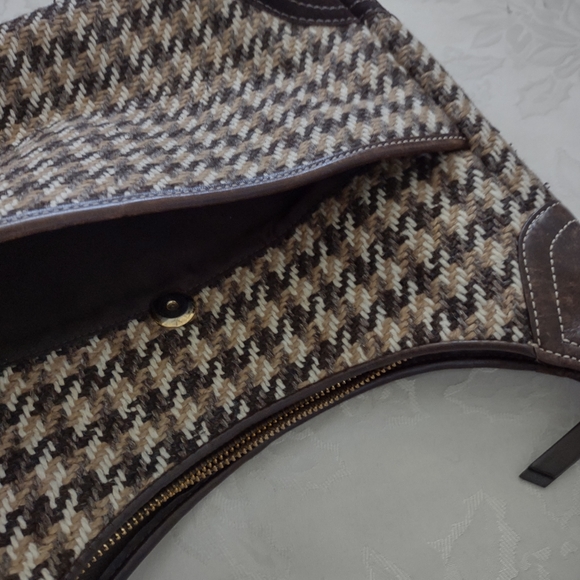 Coach leather tweed plaid tartan hobo bag shoulder handbag vintage - Picture 5 of 11